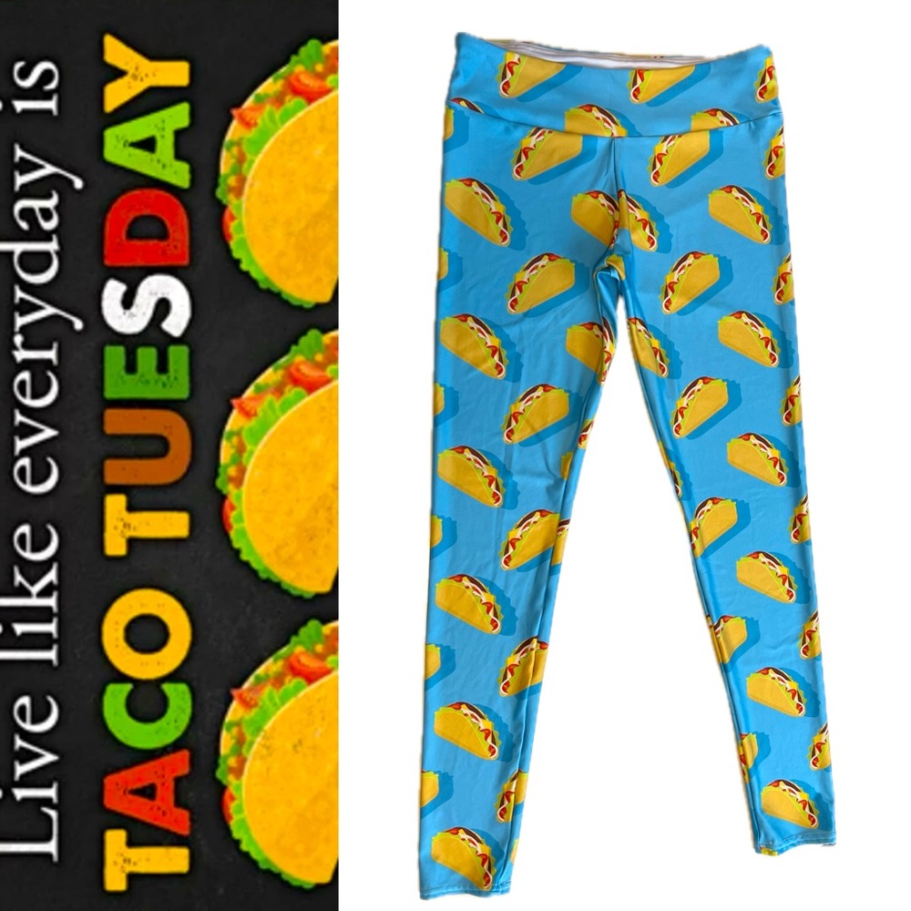 🌮🌮🌮Taco Leggings 🌮🌮🌮Blue 🌮🌮🌮Women’s Size Large 🌮🌮🌮